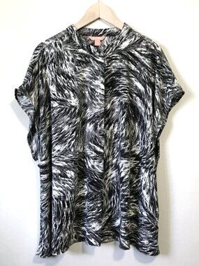 Joe Fresh Trippy Swirl Print Sleeveless Blouse Plus Size 3X Black White